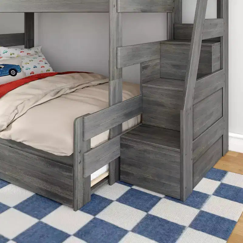 Letto a castello moderno stile rustico una piazza e mezza con scaletta estraibile in legno massiccio di pino