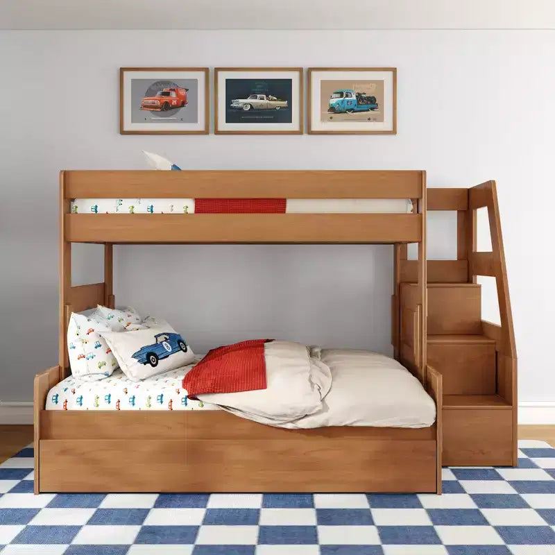 Letto a castello moderno stile rustico una piazza e mezza con scaletta estraibile in legno massiccio di pino