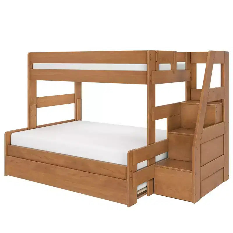 Letto a castello moderno stile rustico una piazza e mezza con scaletta estraibile in legno massiccio di pino