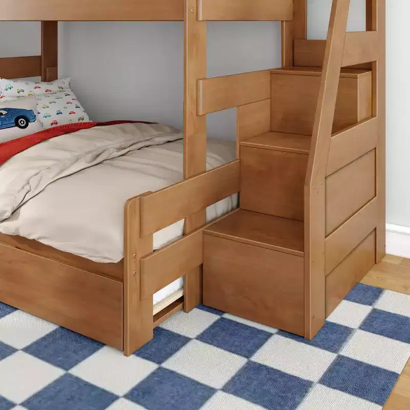 Letto a castello moderno stile rustico una piazza e mezza con scaletta estraibile in legno massiccio di pino
