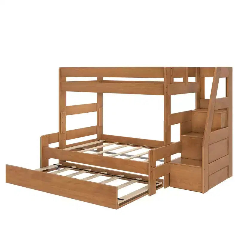 Letto a castello moderno stile rustico una piazza e mezza con scaletta estraibile in legno massiccio di pino