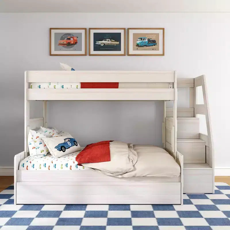 Letto a castello moderno stile rustico una piazza e mezza con scaletta estraibile in legno massiccio di pino