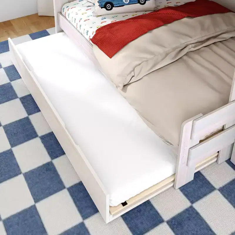 Letto a castello moderno stile rustico una piazza e mezza con scaletta estraibile in legno massiccio di pino