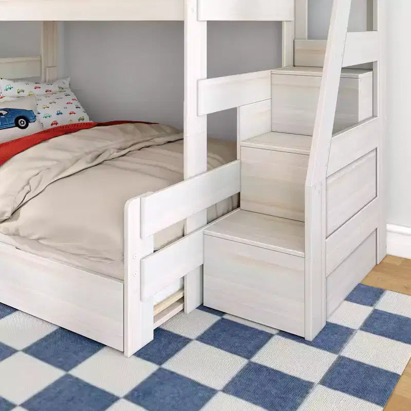 Letto a castello moderno stile rustico una piazza e mezza con scaletta estraibile in legno massiccio di pino