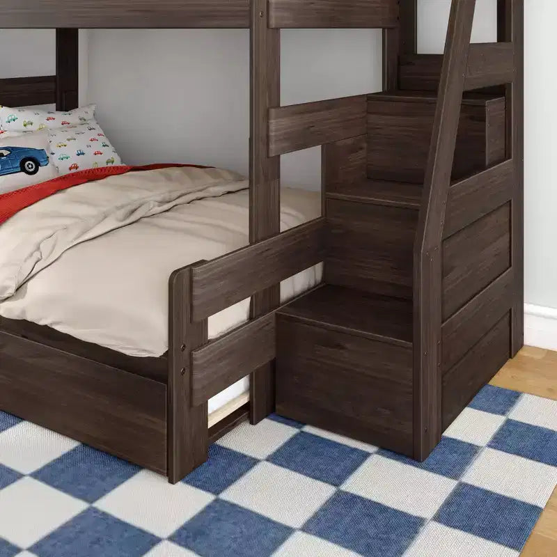 Letto a castello moderno stile rustico una piazza e mezza con scaletta estraibile in legno massiccio di pino