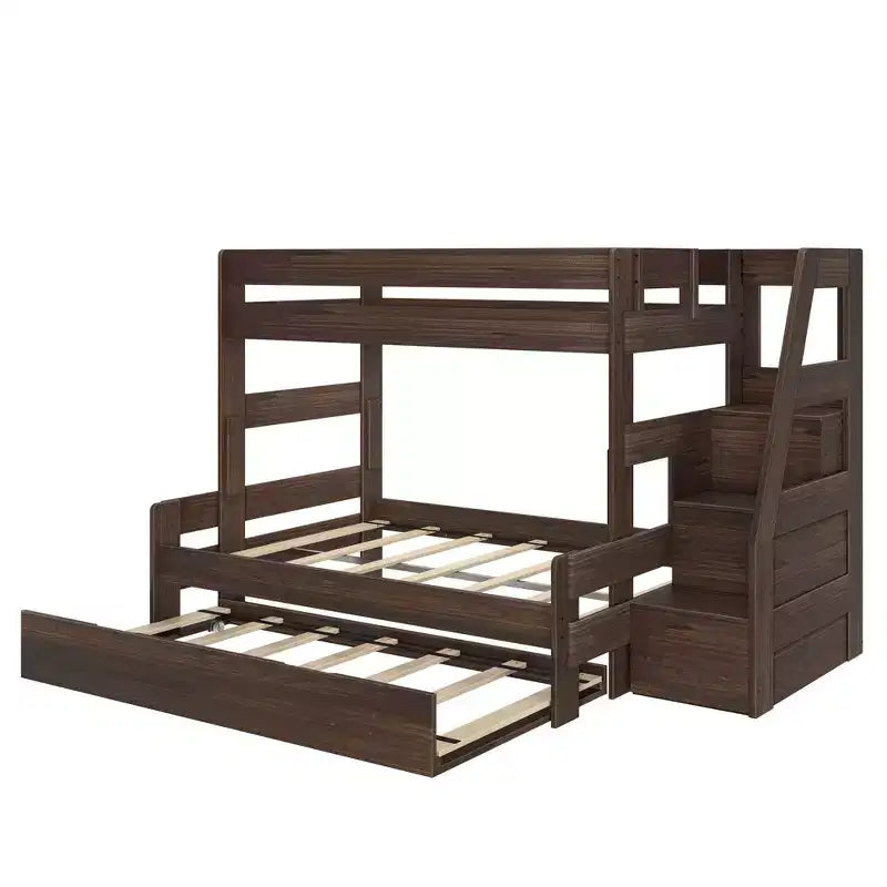 Letto a castello moderno stile rustico una piazza e mezza con scaletta estraibile in legno massiccio di pino