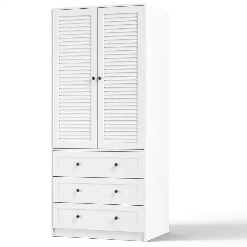 Armadio guardaroba a 3 cassetti e 2 ante, moderno, bianco, resistente, con ante a battente