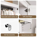 Armadio guardaroba a 3 cassetti e 2 ante, moderno, bianco, resistente, con ante a battente