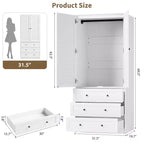 Armadio guardaroba a 3 cassetti e 2 ante, moderno, bianco, resistente, con ante a battente