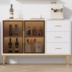 Credenza a Buffet con Luce LED, 3 Cassetti Scanalati e Ante in Vetro