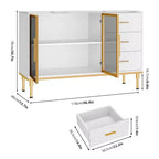 Credenza a Buffet con Luce LED, 3 Cassetti Scanalati e Ante in Vetro