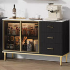 Credenza a Buffet con Luce LED, 3 Cassetti Scanalati e Ante in Vetro