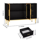 Credenza a Buffet con Luce LED, 3 Cassetti Scanalati e Ante in Vetro