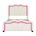 Letto a piattaforma imbottito per letto singolo/matrimoniale con testiera curva regolabile in altezza e luce LED