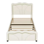 Letto a piattaforma imbottito per letto singolo/matrimoniale con testiera curva regolabile in altezza e luce LED