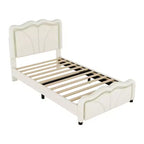 Letto a piattaforma imbottito per letto singolo/matrimoniale con testiera curva regolabile in altezza e luce LED