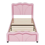 Letto a piattaforma imbottito per letto singolo/matrimoniale con testiera curva regolabile in altezza e luce LED