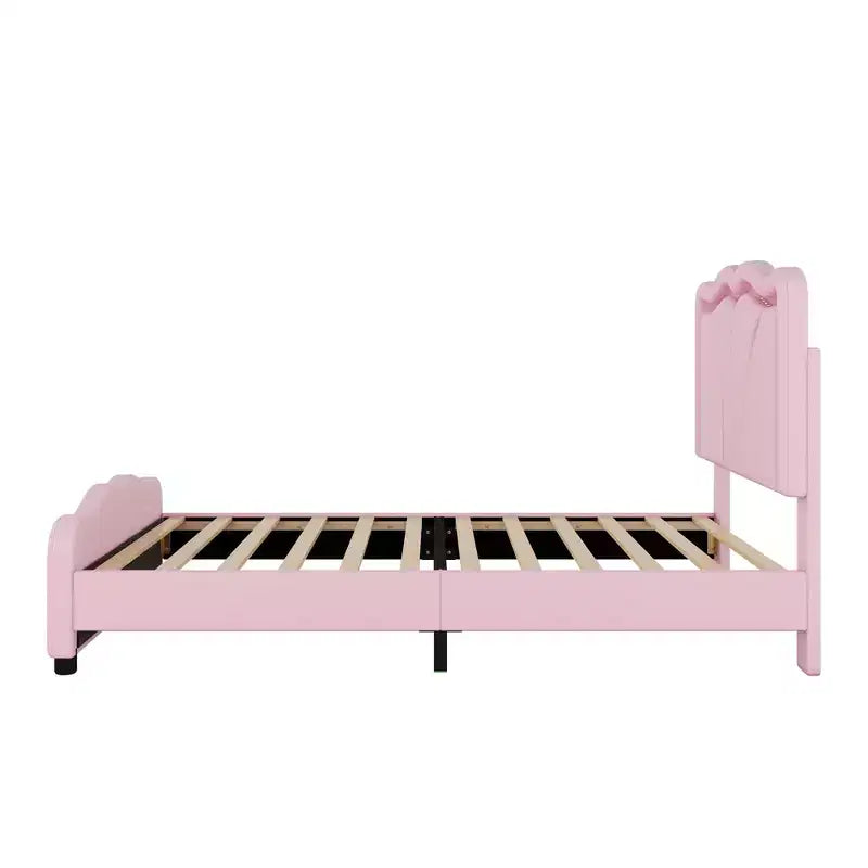 Letto a piattaforma imbottito per letto singolo/matrimoniale con testiera curva regolabile in altezza e luce LED