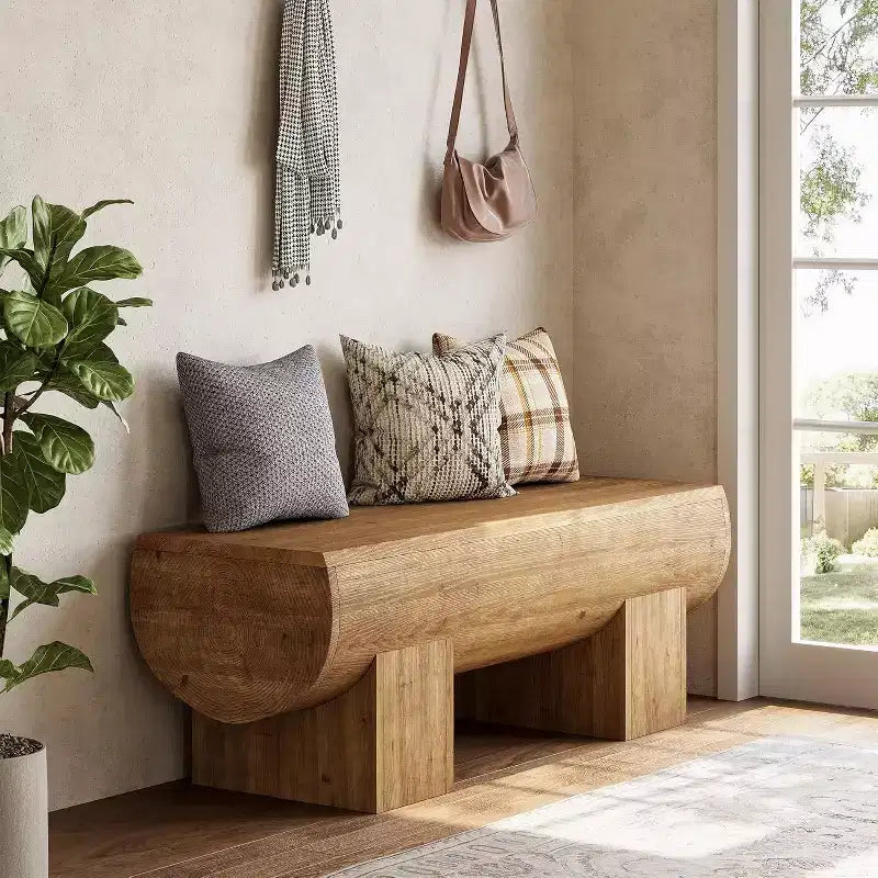 Panca da ingresso in legno massello da 120 cm, panca da fondo letto in stile rustico per camera da letto, soggiorno, corridoio