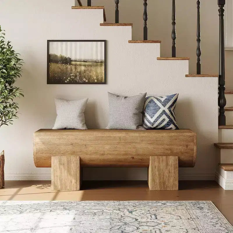 Panca da ingresso in legno massello da 120 cm, panca da fondo letto in stile rustico per camera da letto, soggiorno, corridoio