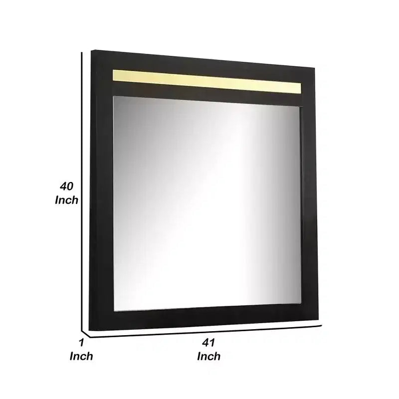 Specchio da comò 41" Moderno Glam Nero con Dettagli in Acrilico Oro Montaggio a Parete Camera da Letto