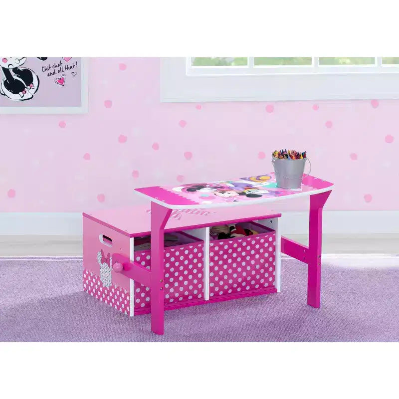 Minnie Mouse Scrivania per Attività 3-in-1 con Contenitore, a Pois Rosa, per Bambini
