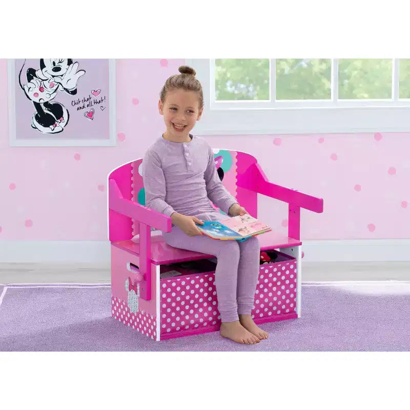 Minnie Mouse Scrivania per Attività 3-in-1 con Contenitore, a Pois Rosa, per Bambini