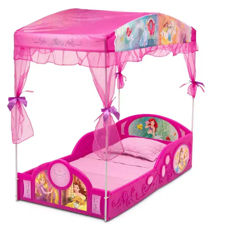 Letto per bambini Principesse con baldacchino Cenerentola Belle Raperonzolo Ariel, per età 2+