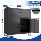 Carrello Portautensili con Ruote, 2 Ante e 1 Cassetto con Serratura, Ripiano Regolabile, Ruote Bloccabili, per Garage in Metallo