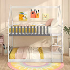 Letto a Castello "Casetta" in Legno Massello di Pino Bianco, con Recinzione e Scaletta, per Bambini