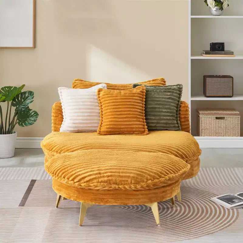 Poltrona moderna con pouf, poltrona lounge oversize con seduta profonda e poggiapiedi, per camera da letto e soggiorno