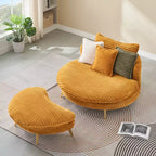 Poltrona moderna con pouf, poltrona lounge oversize con seduta profonda e poggiapiedi, per camera da letto e soggiorno