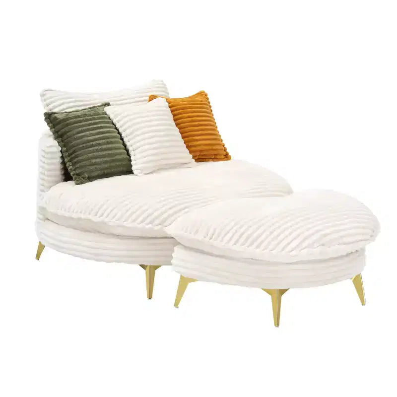 Poltrona moderna con pouf, poltrona lounge oversize con seduta profonda e poggiapiedi, per camera da letto e soggiorno