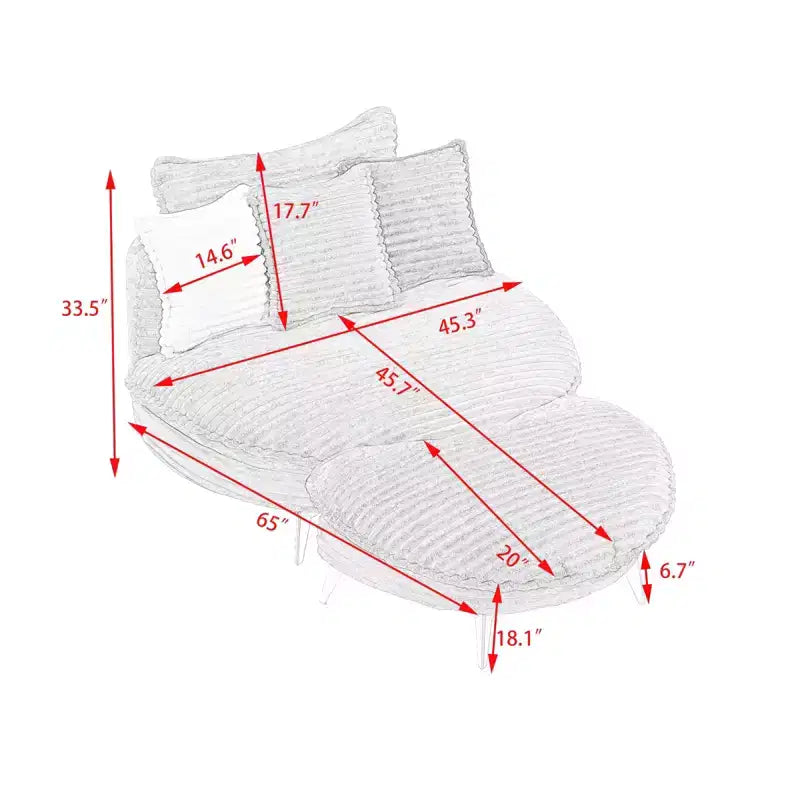 Poltrona moderna con pouf, poltrona lounge oversize con seduta profonda e poggiapiedi, per camera da letto e soggiorno