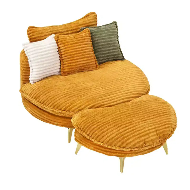 Poltrona moderna con pouf, poltrona lounge oversize con seduta profonda e poggiapiedi, per camera da letto e soggiorno