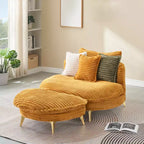 Poltrona moderna con pouf, poltrona lounge oversize con seduta profonda e poggiapiedi, per camera da letto e soggiorno