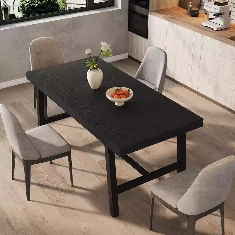 Tavolo da pranzo industriale con struttura in metallo, 160 cm di lunghezza, per 6 persone, nero