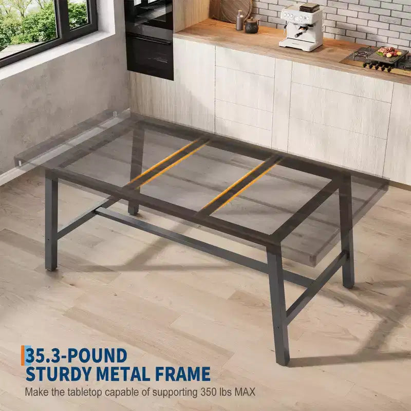 Tavolo da pranzo industriale con struttura in metallo, 160 cm di lunghezza, per 6 persone, nero