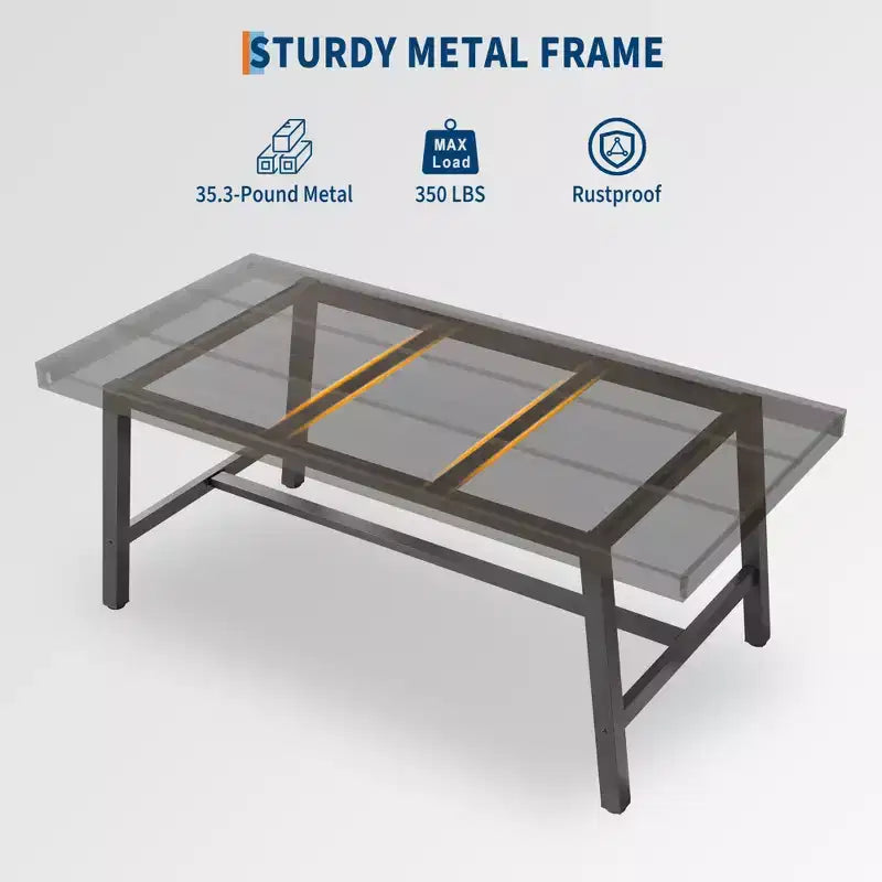 Tavolo da pranzo industriale con struttura in metallo, 160 cm di lunghezza, per 6 persone, nero