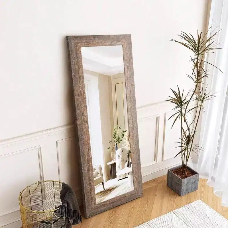 Specchio rustico a figura intera da 61"x22" con cornice in alluminio da parete o da appoggio