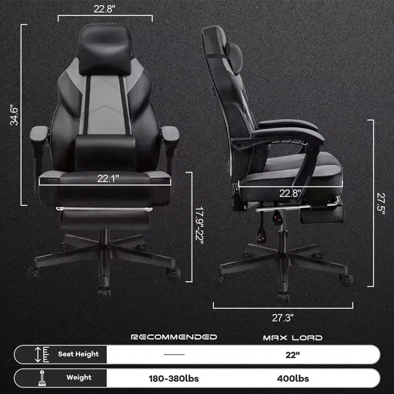 Sedia da Gaming per Adulti con Poggiapiedi Schienale Alto Supporto Lombare Massaggiante Girevole a 360° Regolabile
