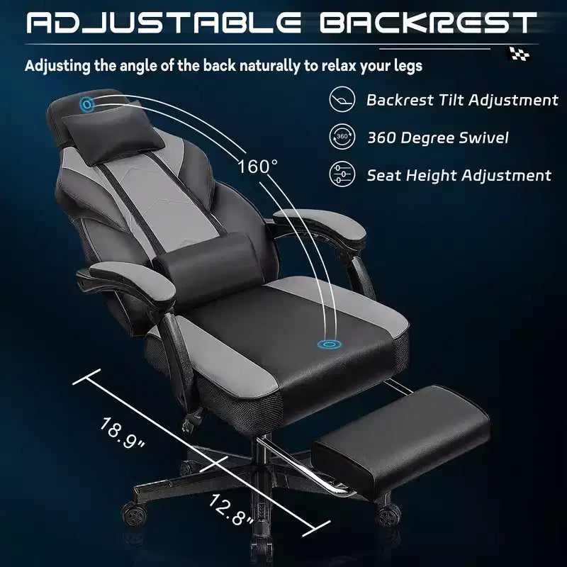 Sedia da Gaming per Adulti con Poggiapiedi Schienale Alto Supporto Lombare Massaggiante Girevole a 360° Regolabile