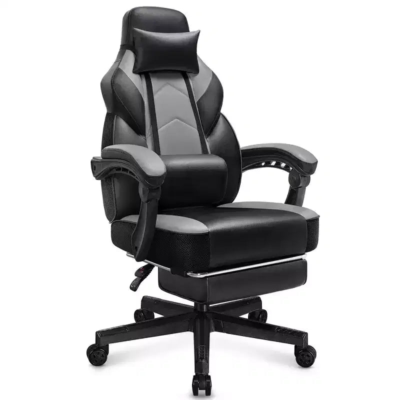 Sedia da Gaming per Adulti con Poggiapiedi Schienale Alto Supporto Lombare Massaggiante Girevole a 360° Regolabile
