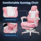 Sedia da Gaming per Adulti con Poggiapiedi Schienale Alto Supporto Lombare Massaggiante Girevole a 360° Regolabile