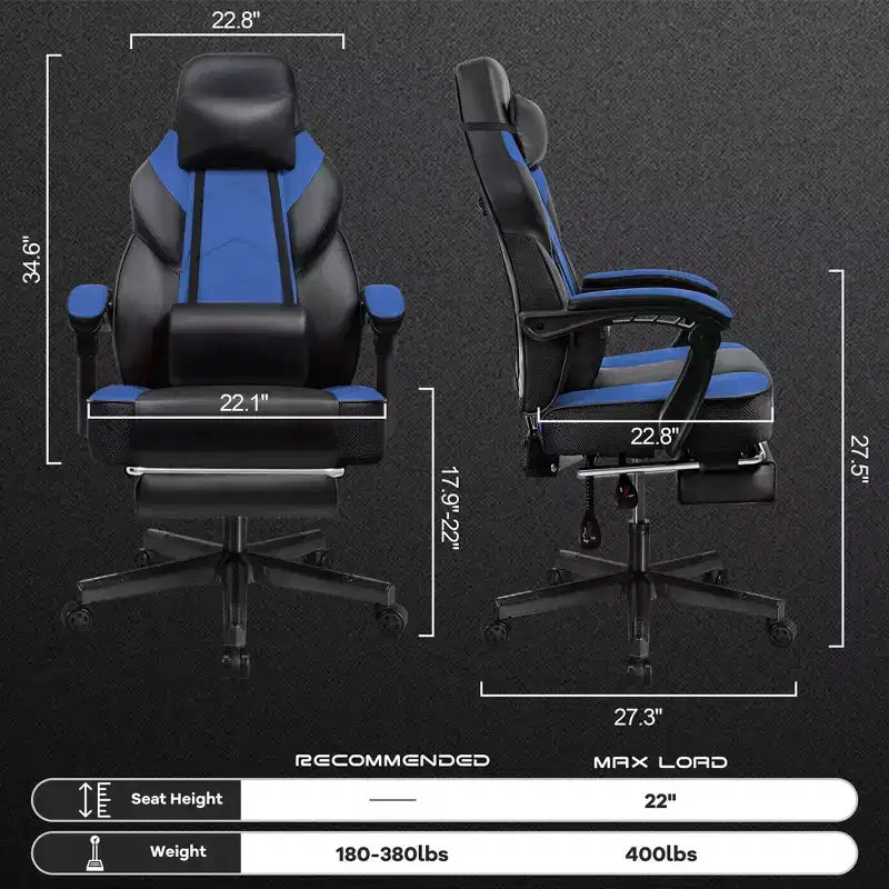 Sedia da Gaming per Adulti con Poggiapiedi Schienale Alto Supporto Lombare Massaggiante Girevole a 360° Regolabile