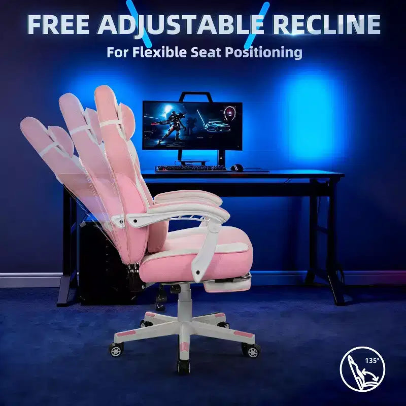Sedia da Gaming per Adulti con Poggiapiedi Schienale Alto Supporto Lombare Massaggiante Girevole a 360° Regolabile