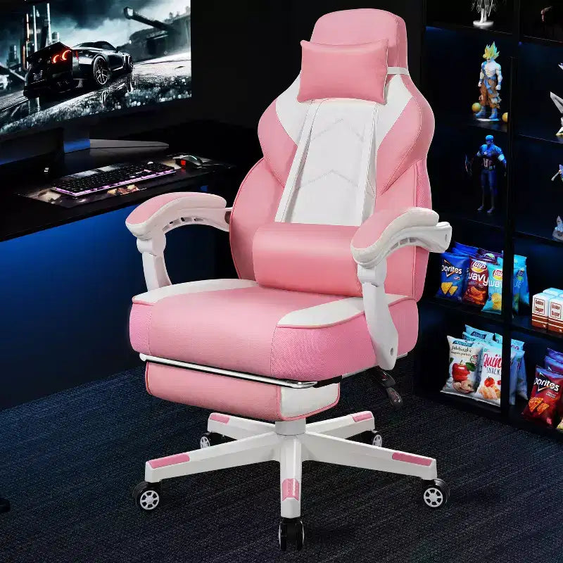 Sedia da Gaming per Adulti con Poggiapiedi Schienale Alto Supporto Lombare Massaggiante Girevole a 360° Regolabile