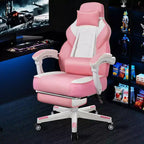 Sedia da Gaming per Adulti con Poggiapiedi Schienale Alto Supporto Lombare Massaggiante Girevole a 360° Regolabile