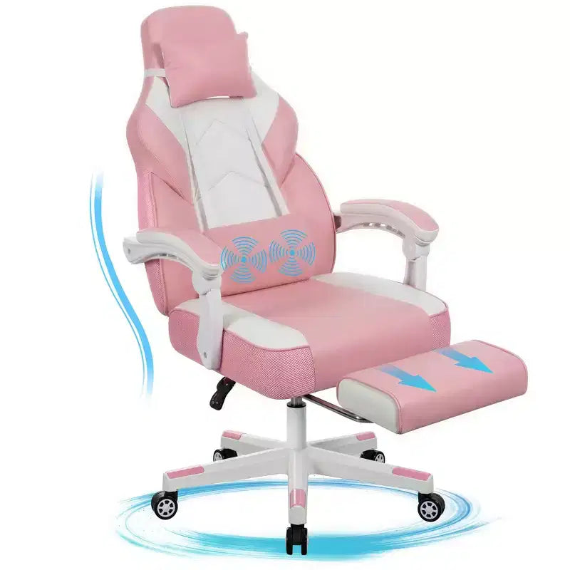 Sedia da Gaming per Adulti con Poggiapiedi Schienale Alto Supporto Lombare Massaggiante Girevole a 360° Regolabile