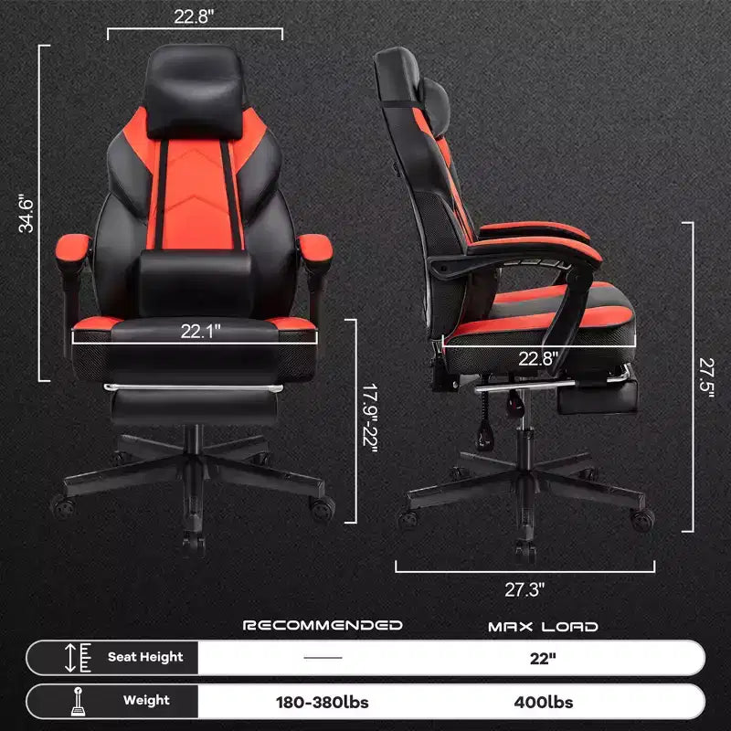 Sedia da Gaming per Adulti con Poggiapiedi Schienale Alto Supporto Lombare Massaggiante Girevole a 360° Regolabile